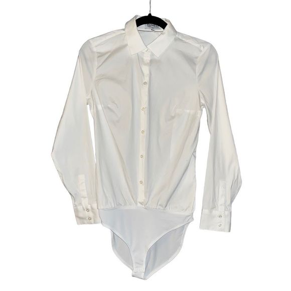 Express Tops Express Ultimate Essential White Button Down Bodysuit